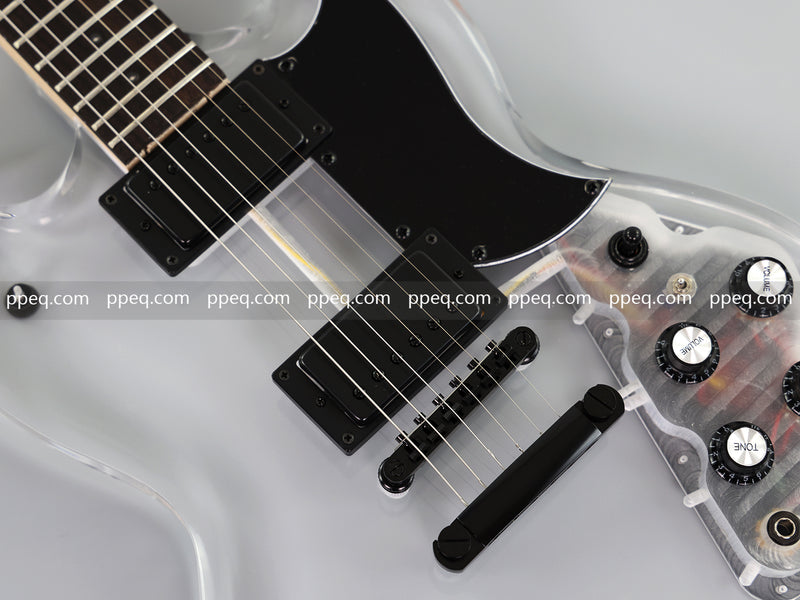 SG Style Transparent Acrylic-Bodied Electric Guitar with Blue LED Lights (12336)