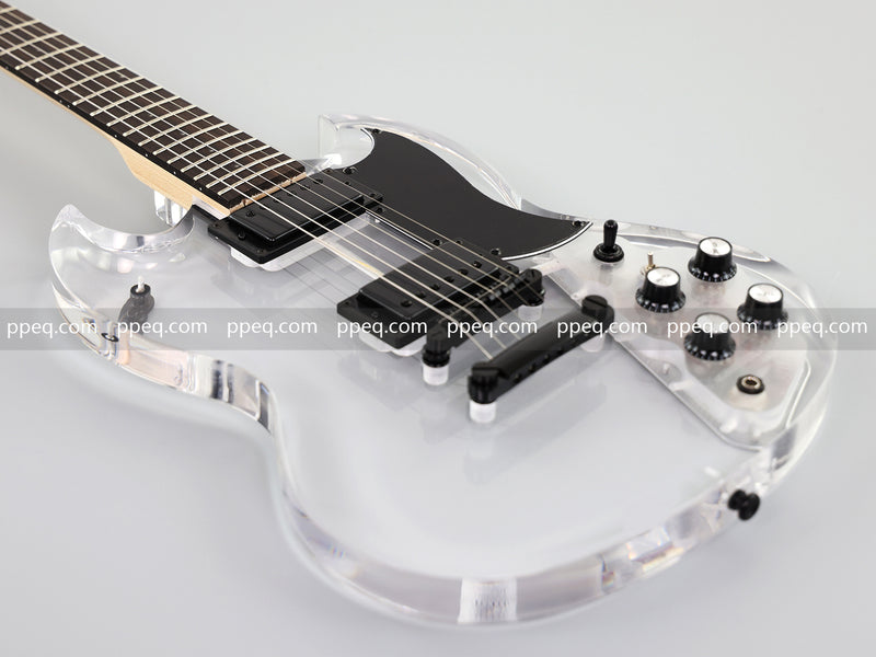 SG Style Transparent Acrylic-Bodied Electric Guitar with Blue LED Lights (12336)
