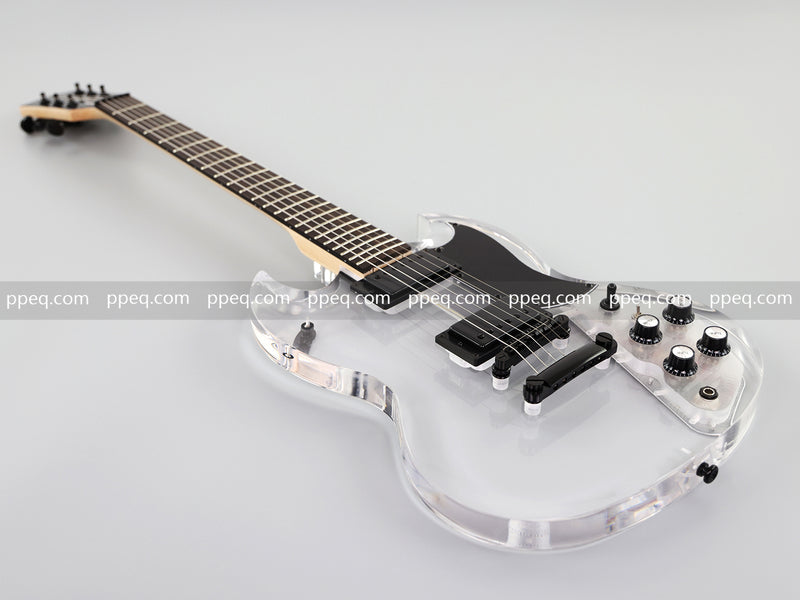 SG Style Transparent Acrylic-Bodied Electric Guitar with Blue LED Lights (12336)
