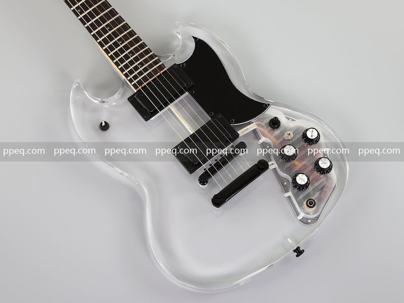 SG Style Transparent Acrylic-Bodied Electric Guitar with Blue LED Lights (12336)
