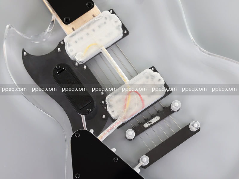 SG Style Transparent Acrylic-Bodied Electric Guitar with Blue LED Lights (12336)