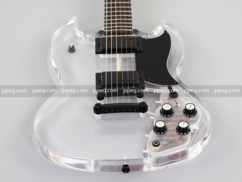 SG Style Transparent Acrylic-Bodied Electric Guitar with Blue LED Lights (12336)