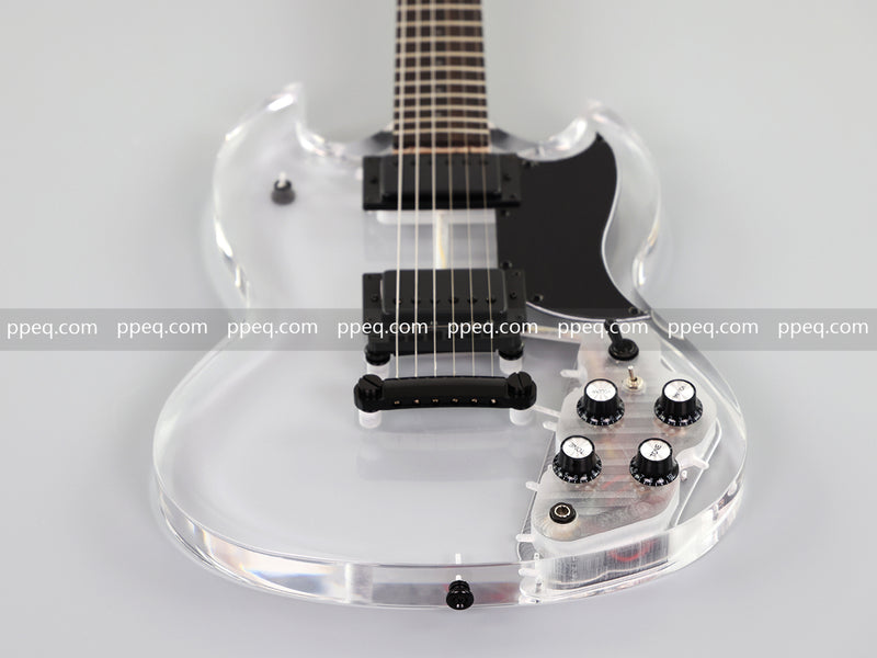 SG Style Transparent Acrylic-Bodied Electric Guitar with Blue LED Lights (12336)