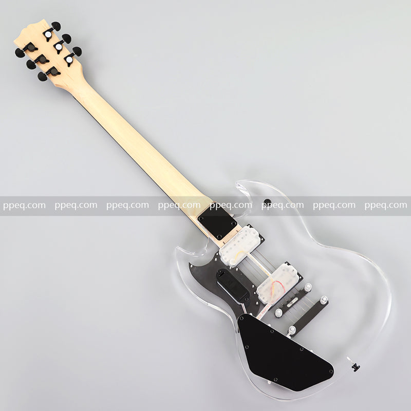 SG Style Transparent Acrylic-Bodied Electric Guitar with Blue LED Lights (12336)