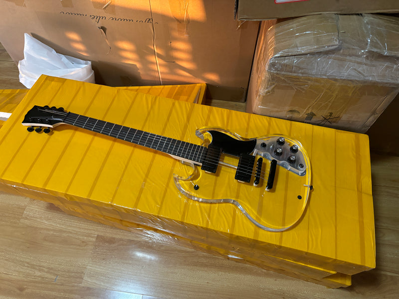 SG Style Transparent Acrylic-Bodied Electric Guitar with Blue LED Lights (12336)