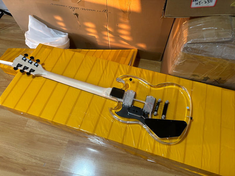 SG Style Transparent Acrylic-Bodied Electric Guitar with Blue LED Lights (12336)