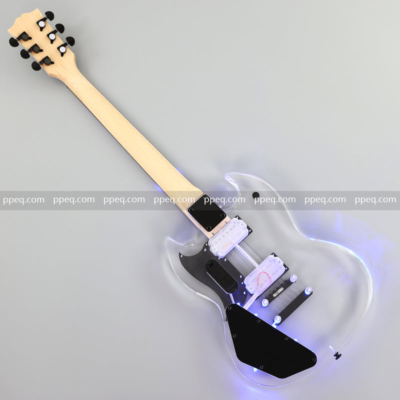 SG Style Transparent Acrylic-Bodied Electric Guitar with Blue LED Lights (12336)