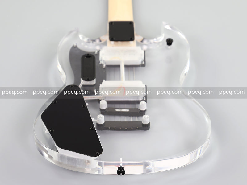 SG Style Transparent Acrylic-Bodied Electric Guitar with Blue LED Lights (12336)