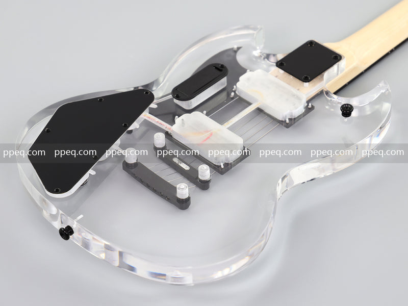 SG Style Transparent Acrylic-Bodied Electric Guitar with Blue LED Lights (12336)