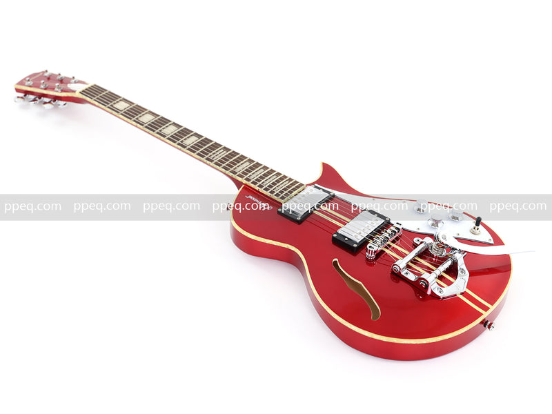 Semi-Hollow Body Electric Guitar with Gloss Red Metallic Finish (X717, B Level)