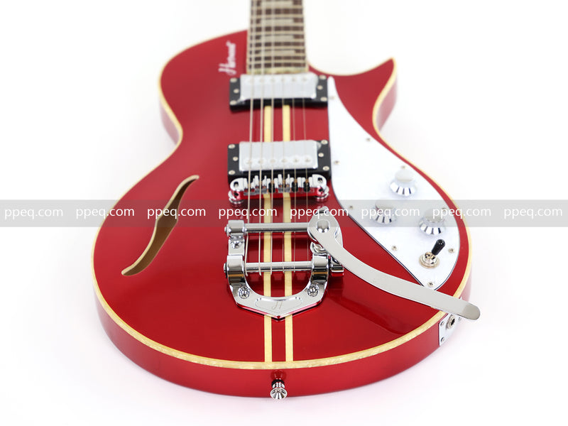 Semi-Hollow Body Electric Guitar with Gloss Red Metallic Finish (X717, B Level)