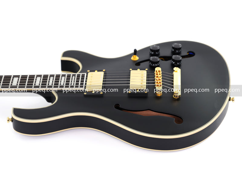 Semi-Hollow Body Electric Guitar with Matte Black Finish (HY-2563)