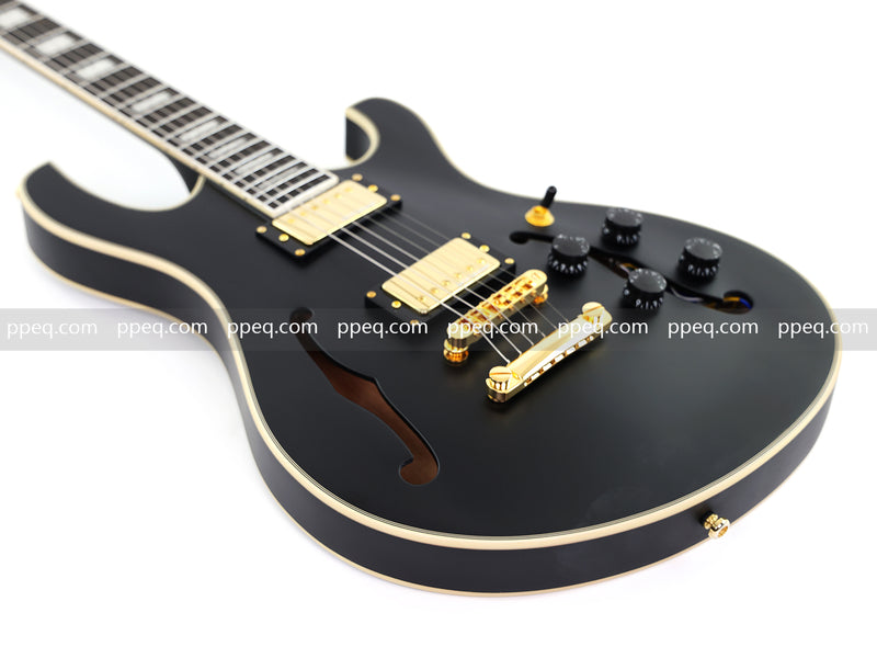 Semi-Hollow Body Electric Guitar with Matte Black Finish (HY-2563)