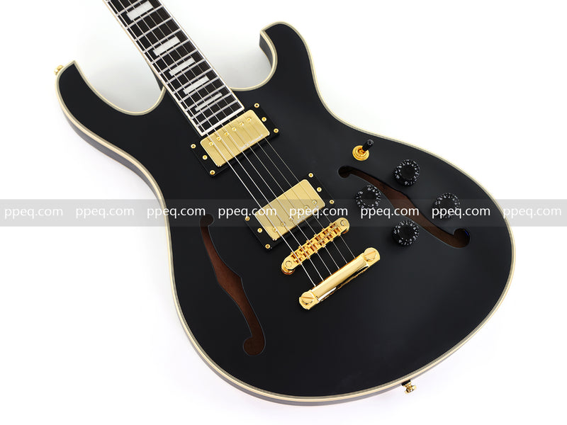 Semi-Hollow Body Electric Guitar with Matte Black Finish (HY-2563)