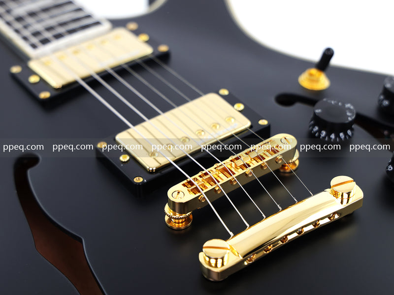 Semi-Hollow Body Electric Guitar with Matte Black Finish (HY-2563)