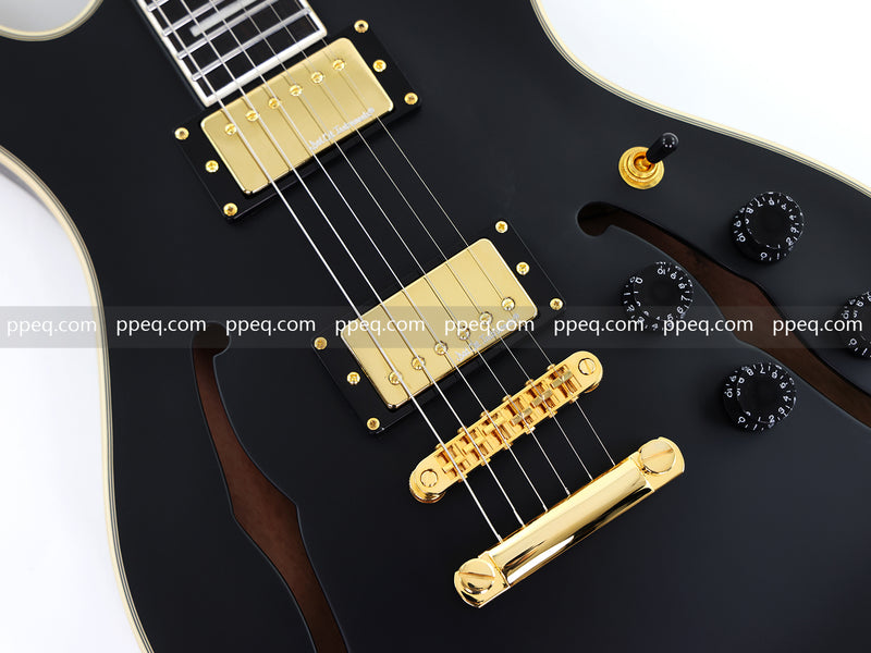 Semi-Hollow Body Electric Guitar with Matte Black Finish (HY-2563)