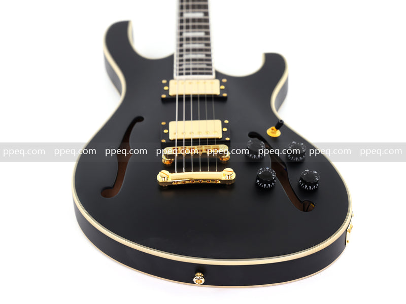 Semi-Hollow Body Electric Guitar with Matte Black Finish (HY-2563)
