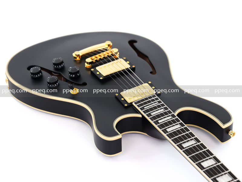 Semi-Hollow Body Electric Guitar with Matte Black Finish (HY-2563)