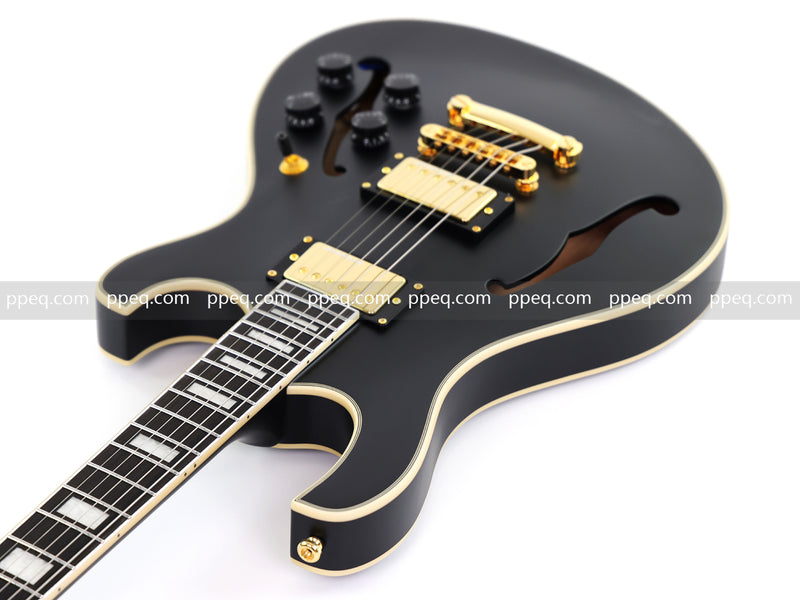 Semi-Hollow Body Electric Guitar with Matte Black Finish (HY-2563)