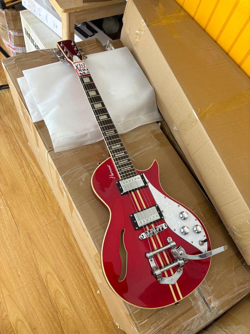 Semi-Hollow Body Electric Guitar with Gloss Red Metallic Finish (X717, B Level)