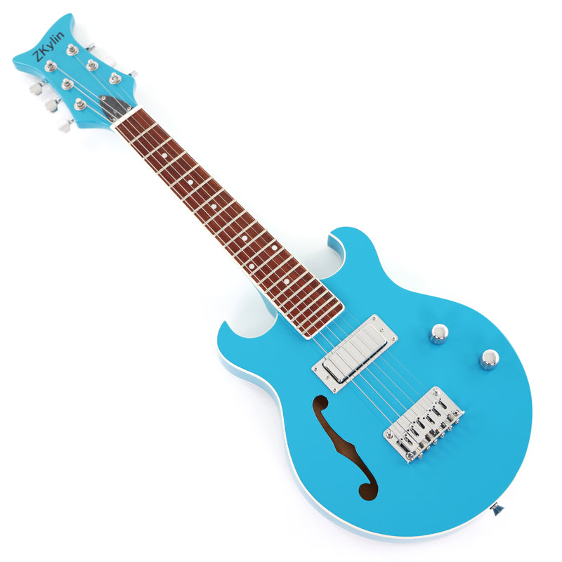 Shorty Semi-Hollow Body Electric Guitar with Gloss Bright Blue Finish (HY-2525)
