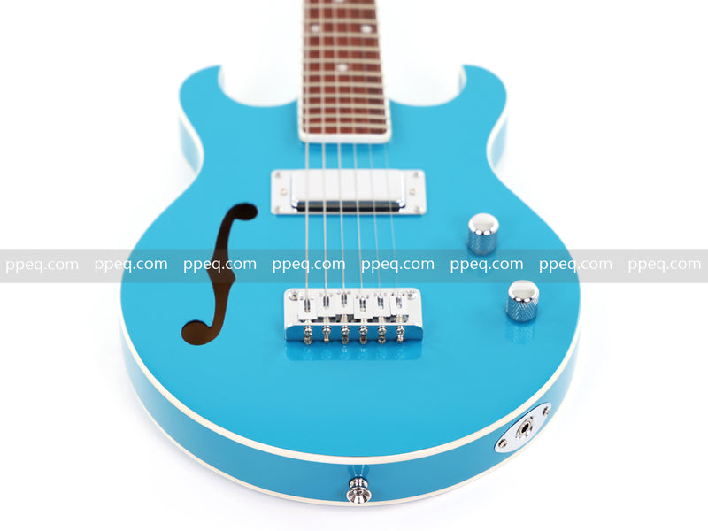 Shorty Semi-Hollow Body Electric Guitar with Gloss Bright Blue Finish (HY-2525)