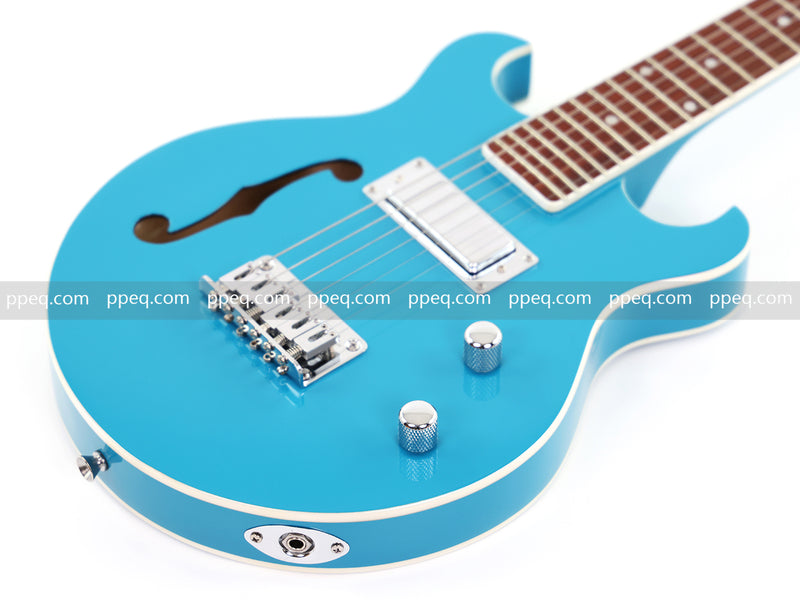 Shorty Semi-Hollow Body Electric Guitar with Gloss Bright Blue Finish (HY-2525)