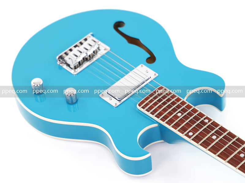 Shorty Semi-Hollow Body Electric Guitar with Gloss Bright Blue Finish (HY-2525)