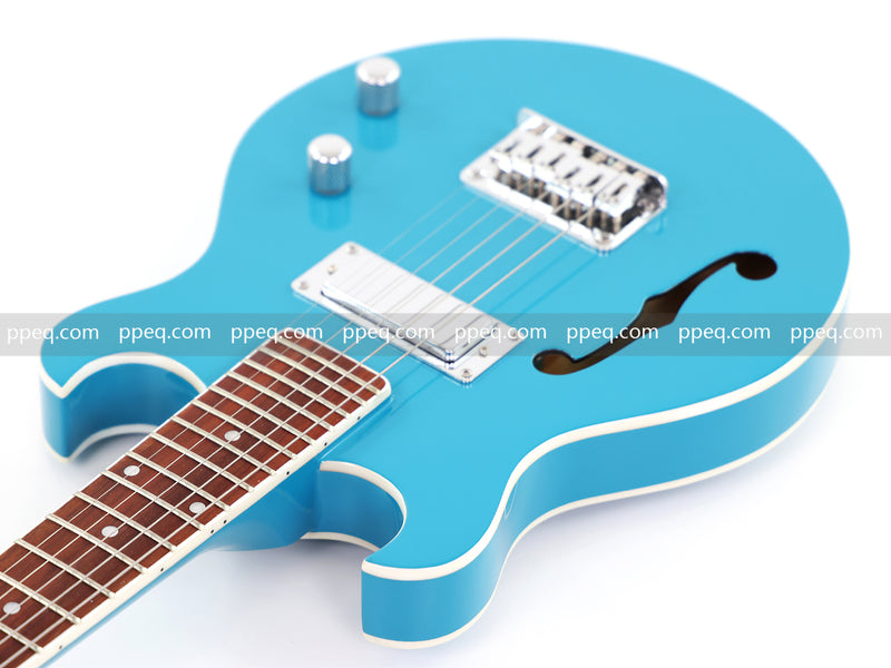 Shorty Semi-Hollow Body Electric Guitar with Gloss Bright Blue Finish (HY-2525)