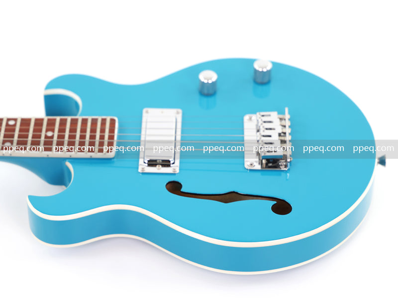 Shorty Semi-Hollow Body Electric Guitar with Gloss Bright Blue Finish (HY-2525)