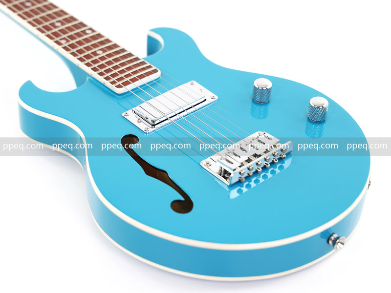 Shorty Semi-Hollow Body Electric Guitar with Gloss Bright Blue Finish (HY-2525)
