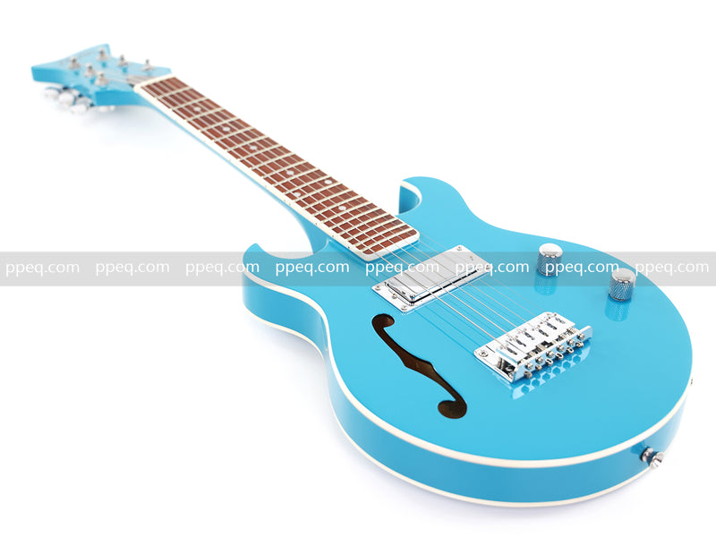 Shorty Semi-Hollow Body Electric Guitar with Gloss Bright Blue Finish (HY-2525)