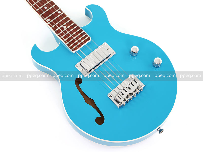 Shorty Semi-Hollow Body Electric Guitar with Gloss Bright Blue Finish (HY-2525)