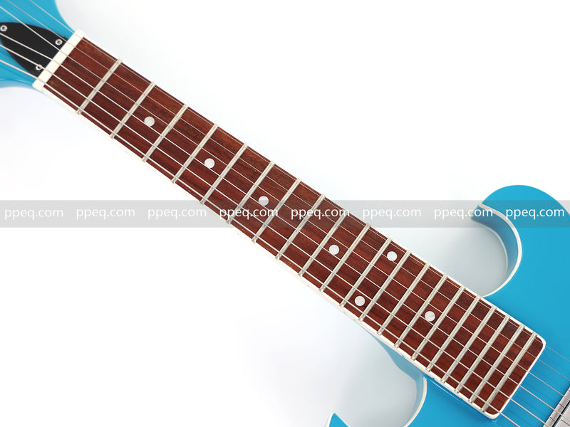 Shorty Semi-Hollow Body Electric Guitar with Gloss Bright Blue Finish (HY-2525)
