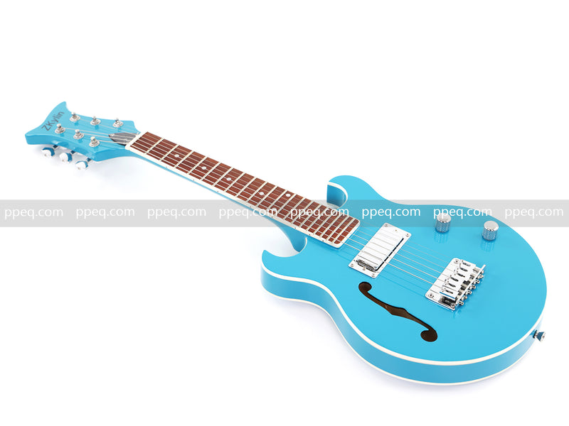 Shorty Semi-Hollow Body Electric Guitar with Gloss Bright Blue Finish (HY-2525)