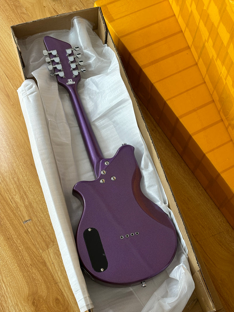 8-String Shorty Solid Body Electric Guitar with Gloss Metallic Purple Finish (HY-2525)