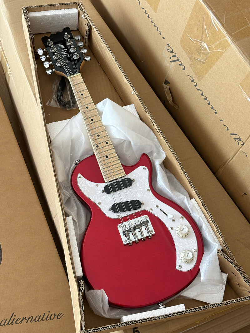 Shorty Solid Body Electric Guitar with Gloss Red Metallic Finish (HY-2541)