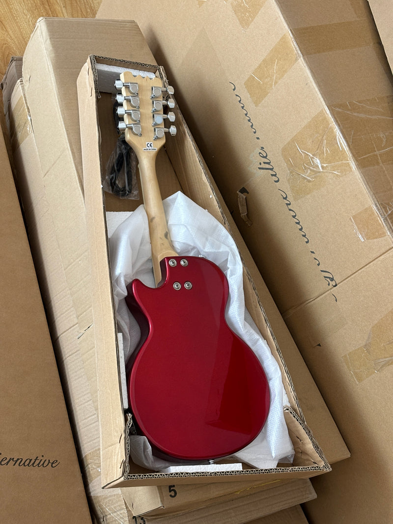 Shorty Solid Body Electric Guitar with Gloss Red Metallic Finish (HY-2541)