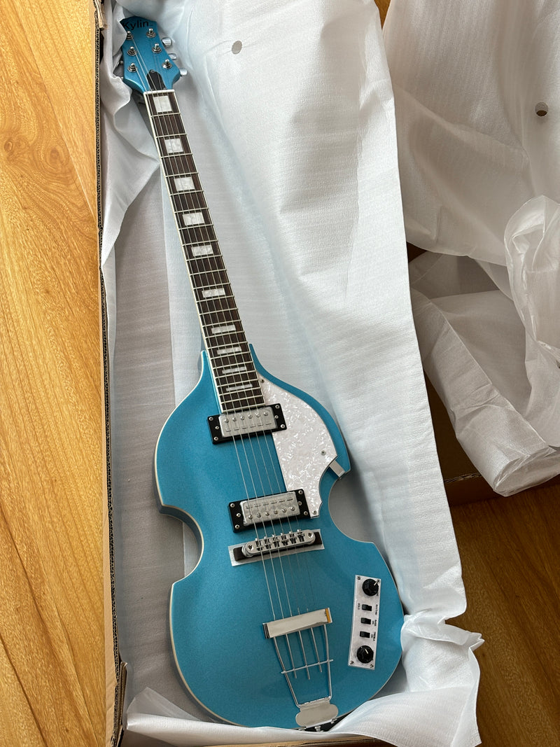 Tiffany Blue Violin-Shaped Semi-Hollow Body Electric Guitar with Gloss Metallic Finish (HY-2510)
