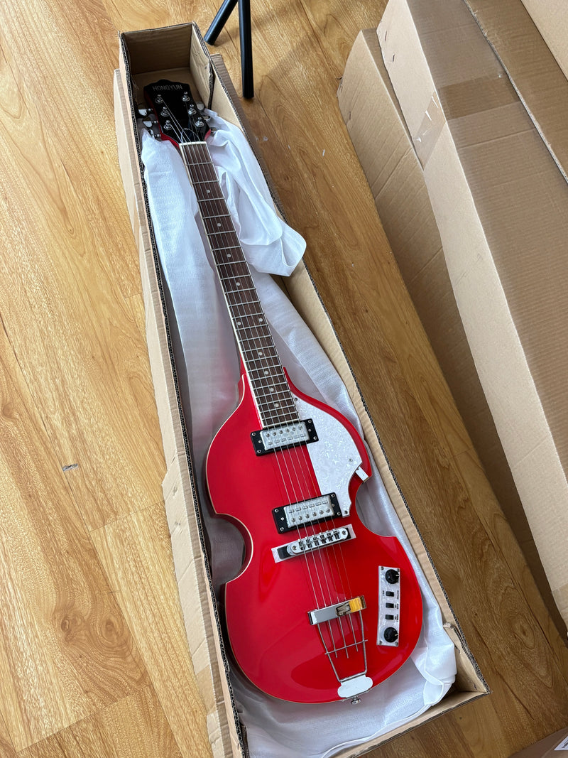 Violin-Shaped Semi-Hollow Body Electric Guitar with Gloss Bright Red Finish (HY-2521)