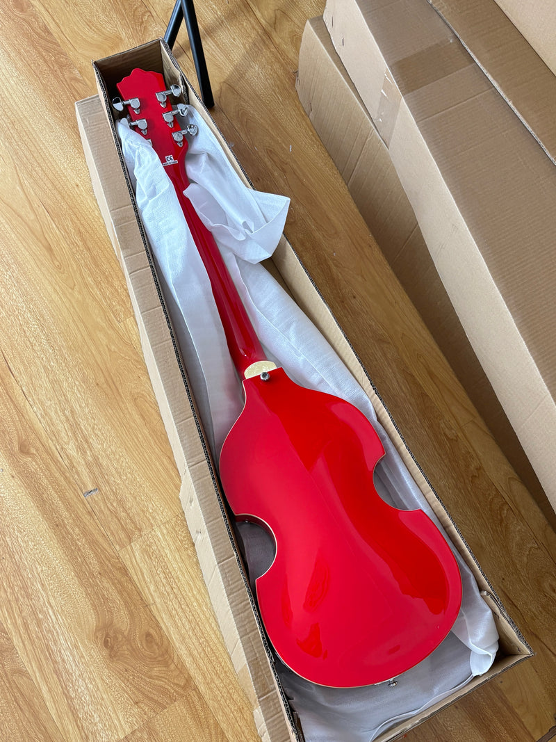 Violin-Shaped Semi-Hollow Body Electric Guitar with Gloss Bright Red Finish (HY-2521)