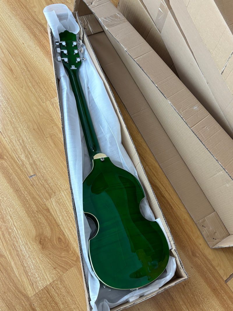 Violin-Shaped Semi-Hollow Body Electric Guitar with Gloss Emerald Green Finish (HY-2519)