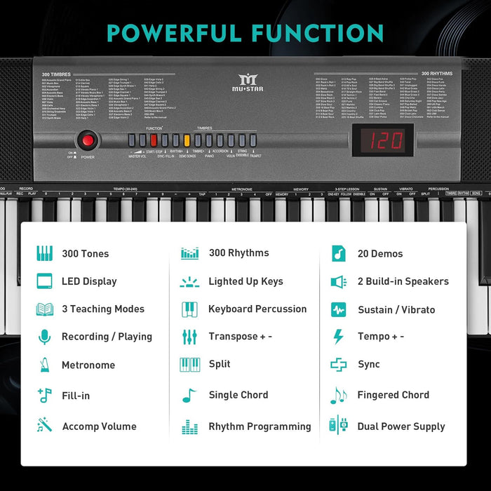 61-Key Electronic Organ with Bench, Stand, Headphone, Microphone