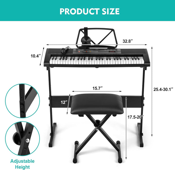 61-Key Electronic Organ with Bench, Stand, Headphone, Microphone