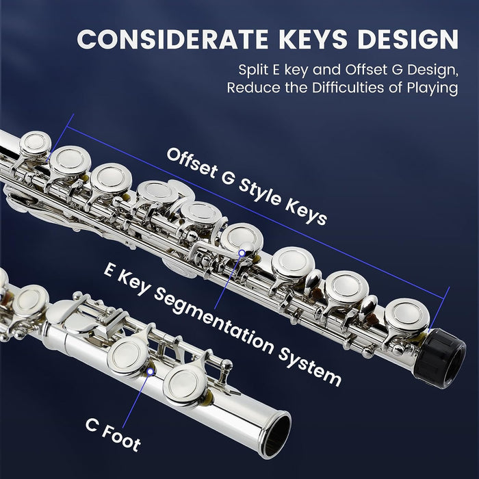 C Flute Closed Hole with Cleaning Kit, Case, Stand, Tuning Rod, Gloves