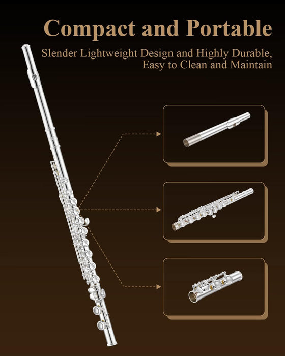 C Flutes Closed Hole 16 Keys with Cleaning Kit, Stand, Carrying Case, Gloves, Tuning Rod