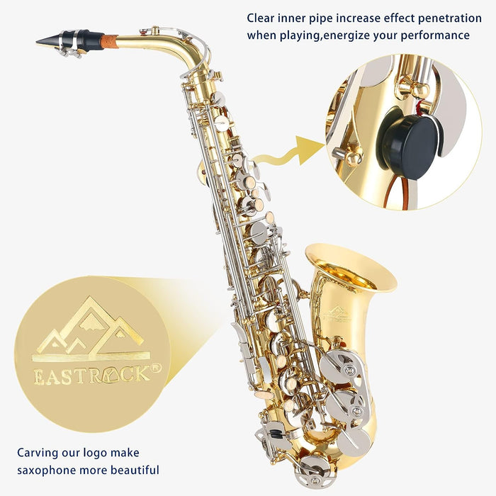 E Flat Alto Saxophone with Mouthpiece, Gloves, Mouthpiece Cushion Pads, Case, Care Kit and Neck Strap