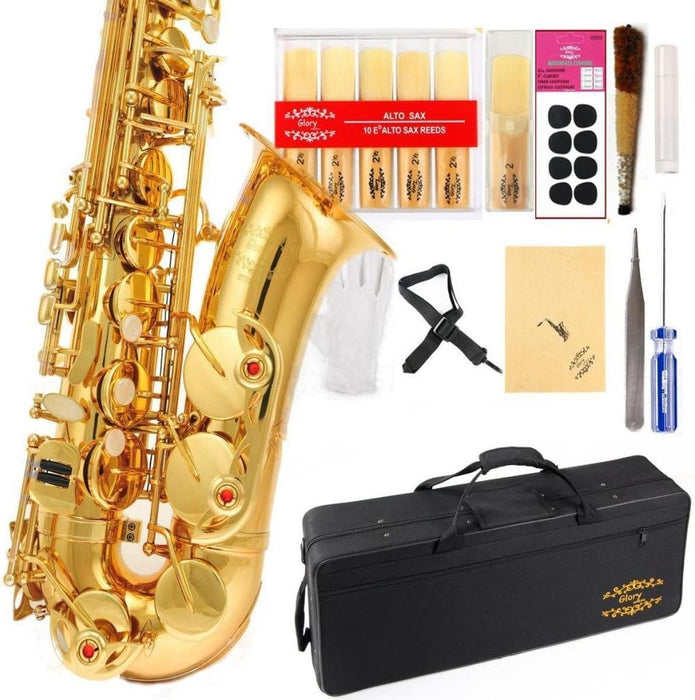 E Flat Alto Saxophone with Reeds, Case, Care Kit and Neck Strap