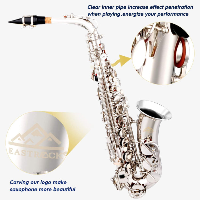 E Flat Alto Saxophone with Mouthpiece, Gloves, Mouthpiece Cushion Pads, Case, Care Kit and Neck Strap