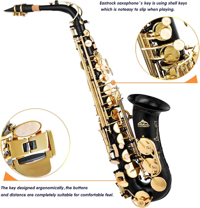 E Flat Alto Saxophone with Mouthpiece, Gloves, Mouthpiece Cushion Pads, Case, Care Kit and Neck Strap